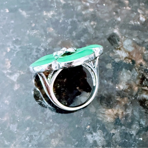 Premier Designs Ring size 7 Turquoise Enamel Flower on Silver Plated Boho Hippie - Picture 4 of 4